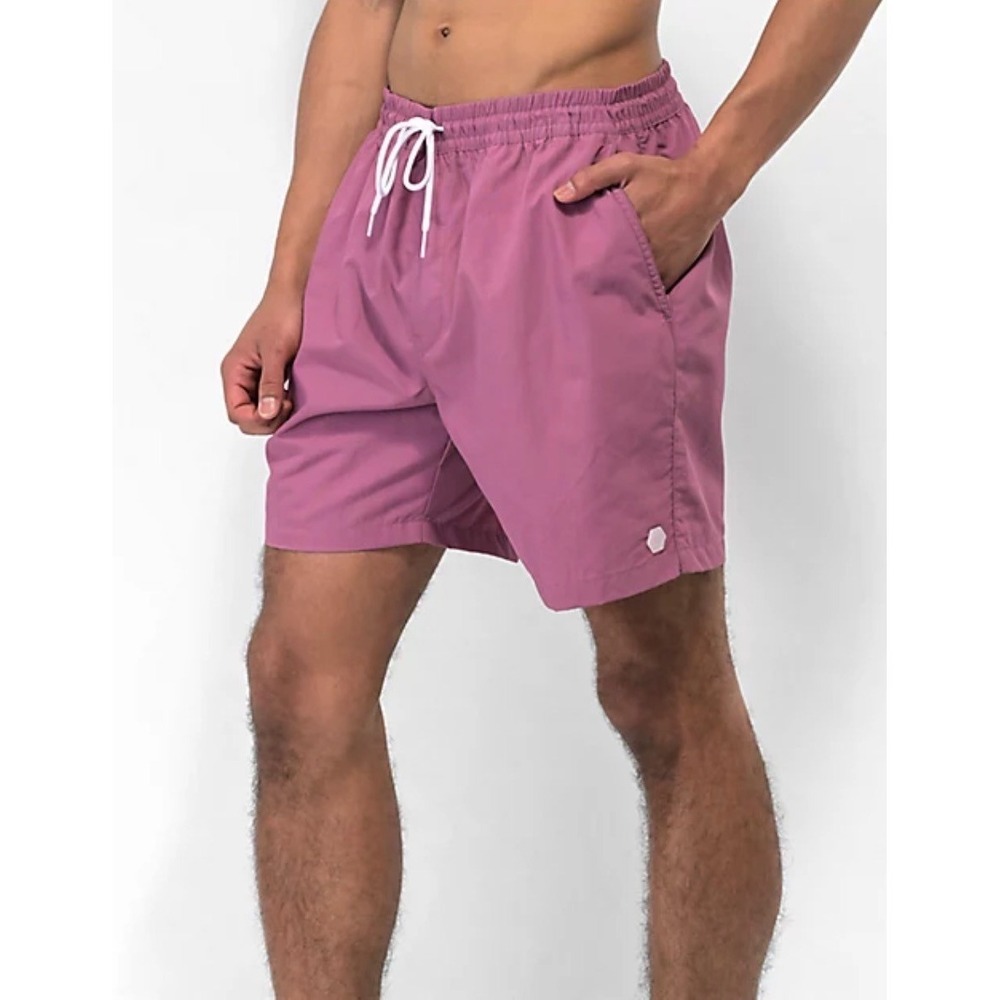 Mens Sz M Empyre Purple Board Shorts Floater Red Drawstring Swim Trunk